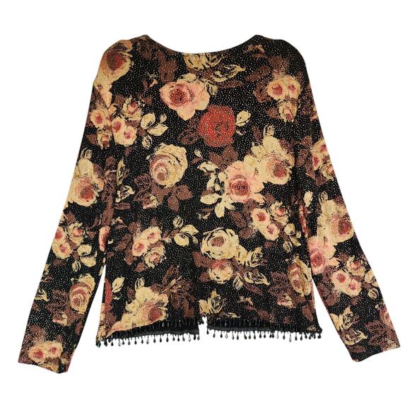 MSK Womens Vintage Cardigan Size XL Beaded Fringe Hem Floral Dark Whimsical Goth - Picture 8 of 12